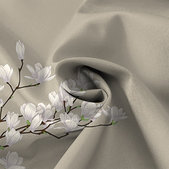 Buddha Stones Biała koszula męska z krótkim rękawem i guzikami w kwiatowy wzór magnolii, odporna na zagniecenia - image 8