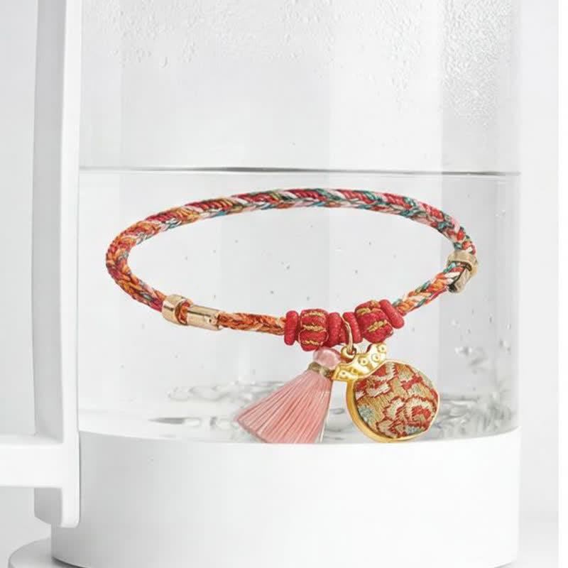 Buddha Stones Ręcznie tkana pięciokolorowa torebka na pieniądze z jabłkami i tykwą, z chińskim zamkiem - image 32