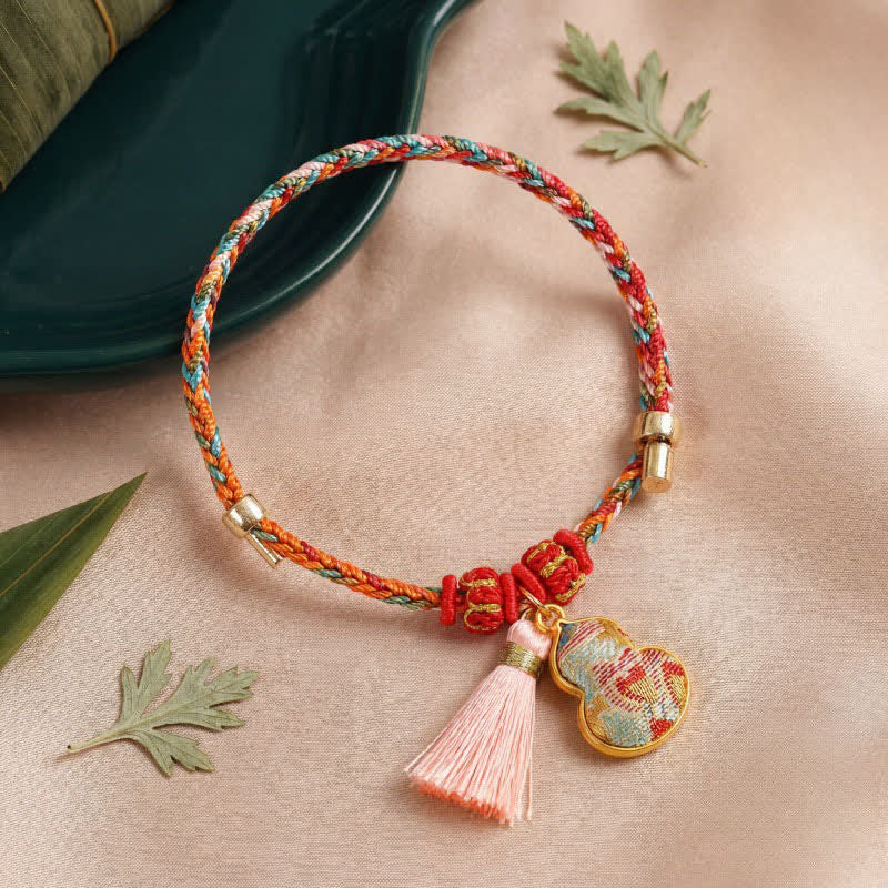 Buddha Stones Ręcznie tkana pięciokolorowa torebka na pieniądze z jabłkami i tykwą, z chińskim zamkiem - image 43