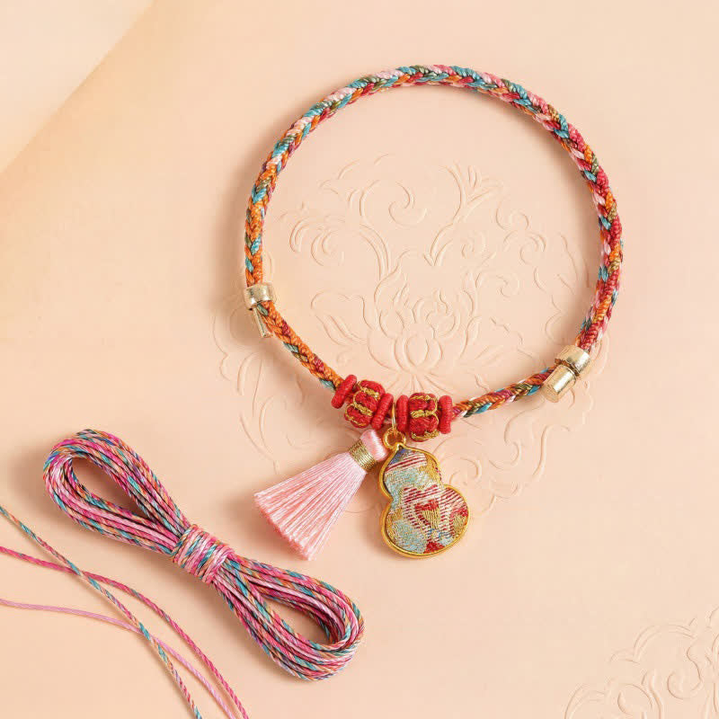 Buddha Stones Ręcznie tkana pięciokolorowa torebka na pieniądze z jabłkami i tykwą, z chińskim zamkiem - image 35