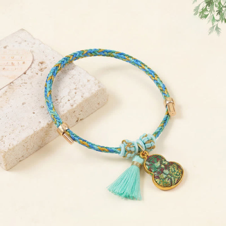 Buddha Stones Ręcznie tkana pięciokolorowa bransoletka z zielonego brokatu z motywem szczęścia i sakiewki z jabłkiem i tykwą w kształcie chińskiego zamka - Tykwa (ten sam odcień koloru – wzór może się różnić) - image 19