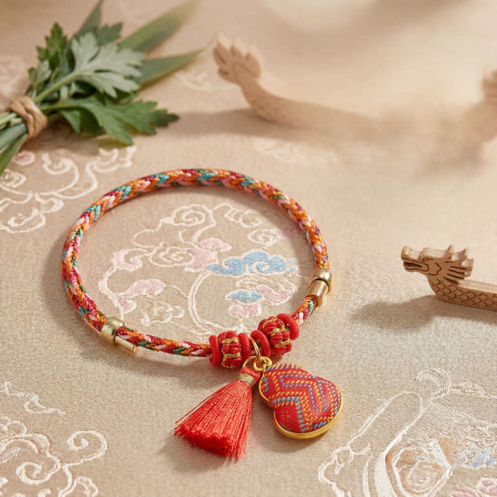 Buddha Stones Ręcznie robiona pięciokolorowa bransoletka z brokatem i chińskim zamkiem, z zawieszką w kształcie woreczka pieniędzy w kształcie jabłka i tykwy, pleciona bransoletka Zongzi - image 12