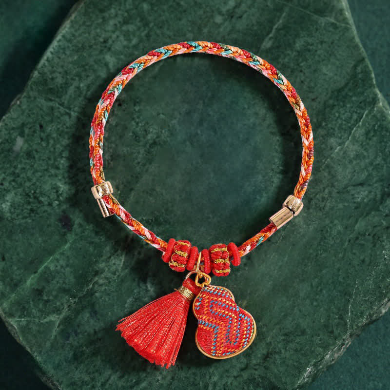 Buddha Stones Ręcznie robiona pięciokolorowa bransoletka z brokatem i chińskim zamkiem, z zawieszką w kształcie woreczka pieniędzy w kształcie jabłka i tykwy, pleciona bransoletka Zongzi - image 15