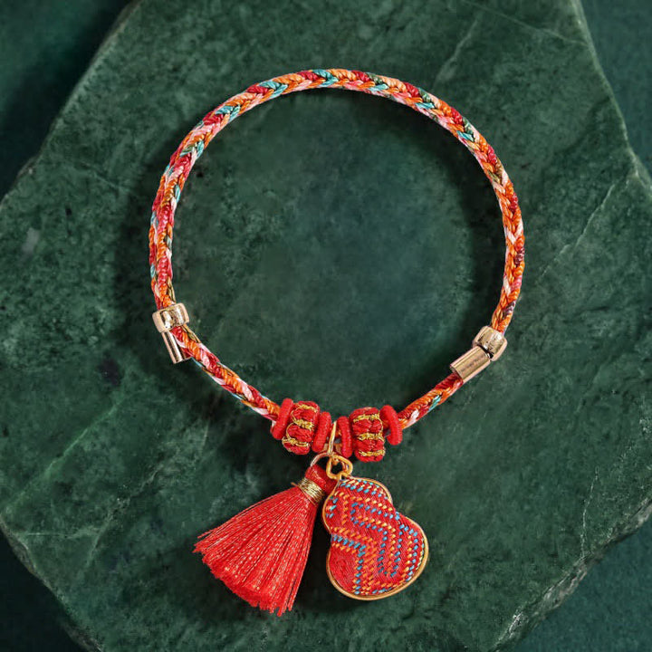 Buddha Stones Ręcznie robiona pięciokolorowa bransoletka z brokatem i chińskim zamkiem, z zawieszką w kształcie woreczka pieniędzy w kształcie jabłka i tykwy, pleciona bransoletka Zongzi - image 15