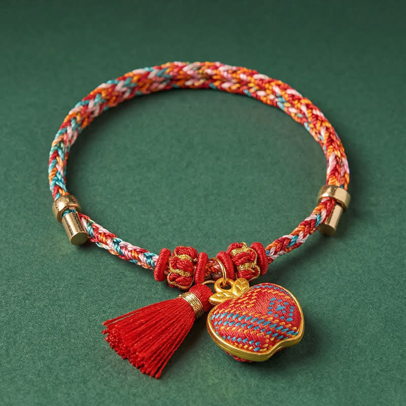 Buddha Stones Ręcznie robiona pięciokolorowa bransoletka z brokatem i chińskim zamkiem, z zawieszką w kształcie woreczka pieniędzy w kształcie jabłka i tykwy, pleciona bransoletka Zongzi - image 24