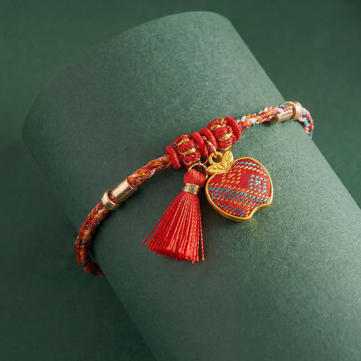 Buddha Stones Ręcznie robiona pięciokolorowa bransoletka z brokatem i chińskim zamkiem, z zawieszką w kształcie woreczka pieniędzy w kształcie jabłka i tykwy, pleciona bransoletka Zongzi - image 28