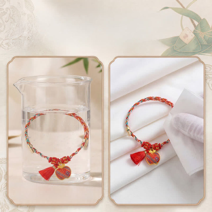 Buddha Stones Ręcznie robiona pięciokolorowa bransoletka z brokatem i chińskim zamkiem, z zawieszką w kształcie woreczka pieniędzy w kształcie jabłka i tykwy, pleciona bransoletka Zongzi - image 38