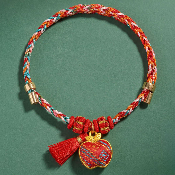 Buddha Stones Ręcznie robiona pięciokolorowa bransoletka z brokatem i chińskim zamkiem, z zawieszką w kształcie woreczka pieniędzy w kształcie jabłka i tykwy, pleciona bransoletka Zongzi - image 31