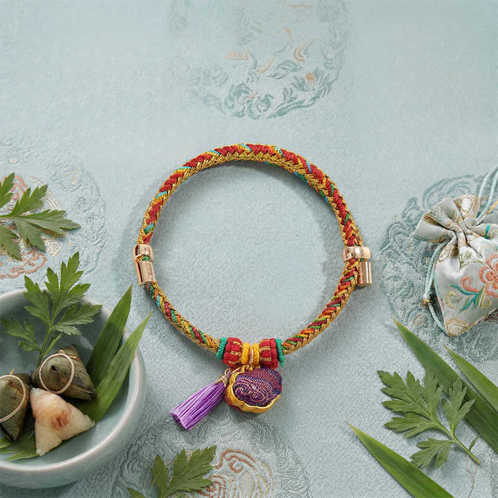 Buddha Stones Ręcznie tkany pięciokolorowy sznurek z brokatem w kolorze fioletowym, chiński zamek z zawieszką, jabłko, woreczek z pieniędzmi, tykwa, Zongzi, regulowana bransoletka - image 7