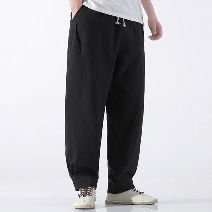 Buddha Stones Letnie, swobodne, minimalistyczne, bawełniane spodnie męskie typu harem z kieszenią i ściągaczem - image 10