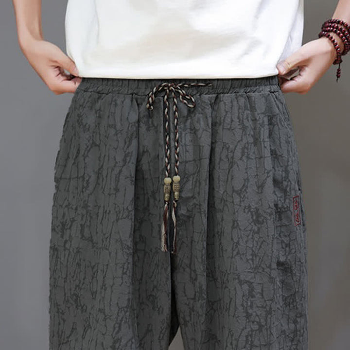 Buddha Stones Letnie, swobodne, vintage'owe, męskie spodnie skrócone ze ściągaczem i kieszeniami - image 10