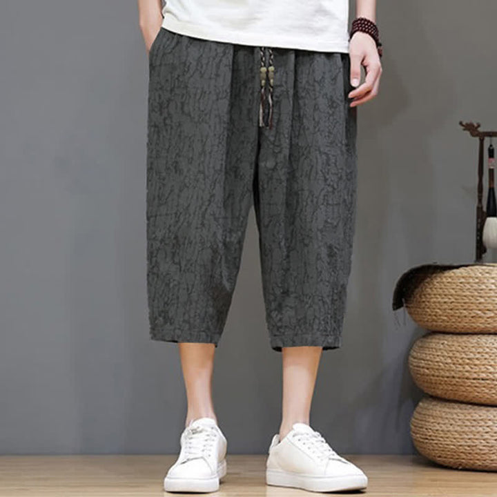 Buddha Stones Letnie, swobodne, vintage'owe, męskie spodnie skrócone ze ściągaczem i kieszeniami - image 5
