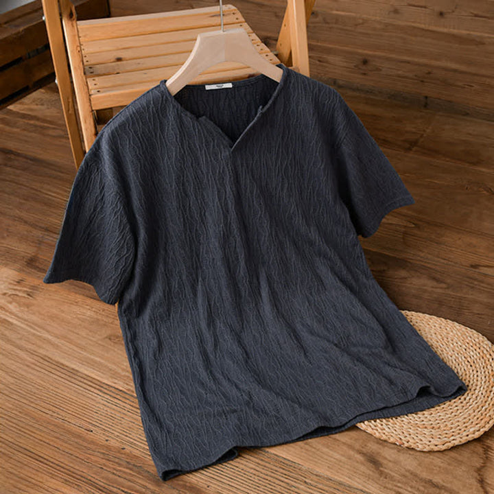 Buddha Stones Letnie, swobodne, minimalistyczne, męskie koszulki z krótkim rękawem i dekoltem w serek - DarkSlateGray - US/UK/AU42, EU52 (3XL) - image 0