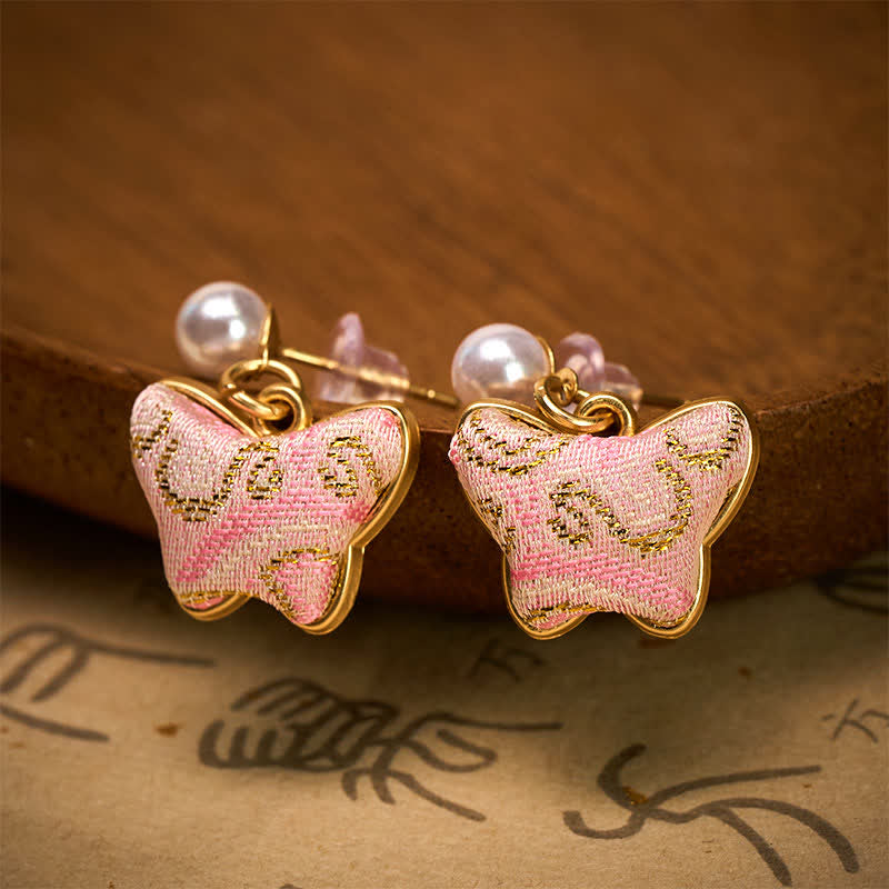 Buddha Stones Kolczyki Song Brocade Pearl Butterfly Vintage Love w stylu chińskim - image 1