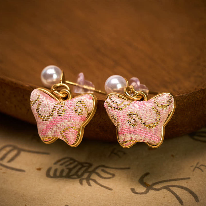 Buddha Stones Kolczyki Song Brocade Pearl Butterfly Vintage Love w stylu chińskim - image 1