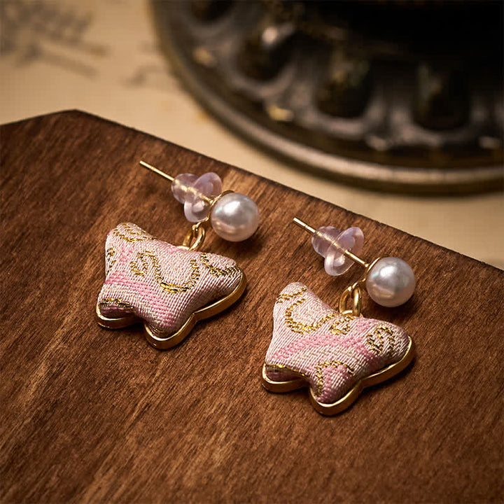 Buddha Stones Kolczyki Song Brocade Pearl Butterfly Vintage Love w stylu chińskim - image 3