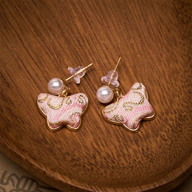 Buddha Stones Kolczyki Song Brocade Pearl Butterfly Vintage Love w stylu chińskim - image 2