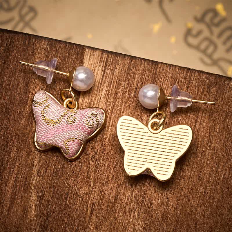 Buddha Stones Kolczyki Song Brocade Pearl Butterfly Vintage Love w stylu chińskim - image 4