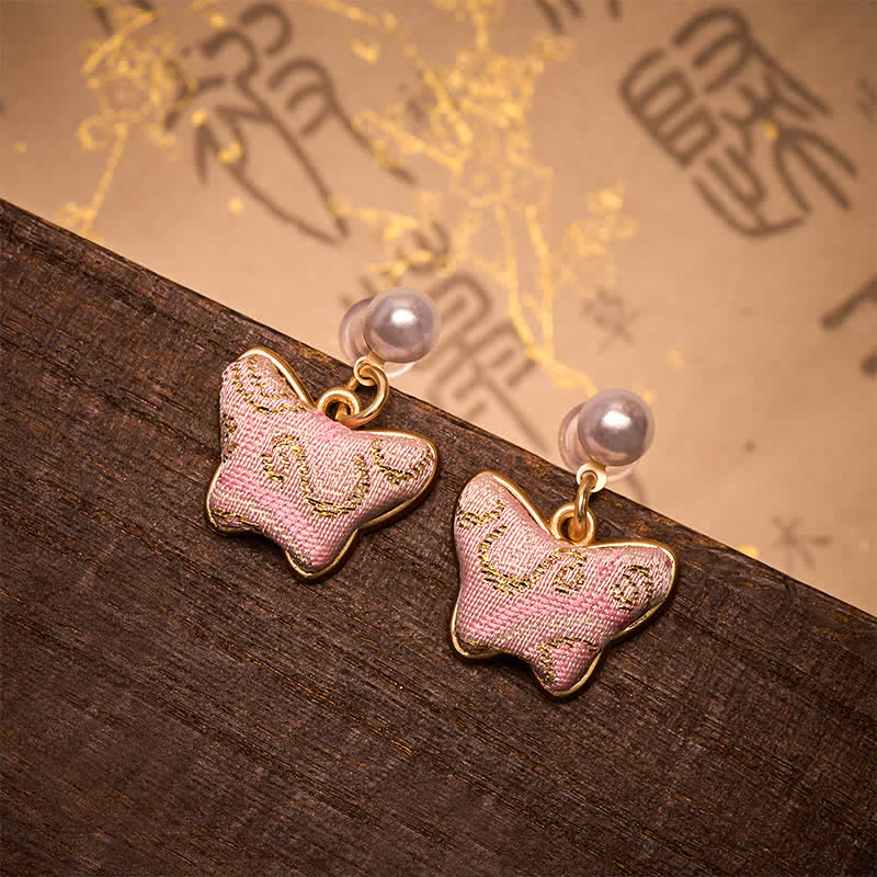 Buddha Stones Kolczyki Song Brocade Pearl Butterfly Vintage Love w stylu chińskim - Motyl (ten sam odcień koloru – wzór może się różnić) - image 0