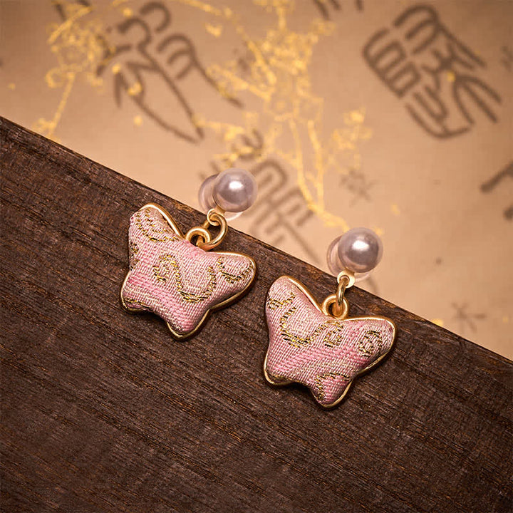 Buddha Stones Kolczyki Song Brocade Pearl Butterfly Vintage Love w stylu chińskim - Motyl (ten sam odcień koloru – wzór może się różnić) - image 0