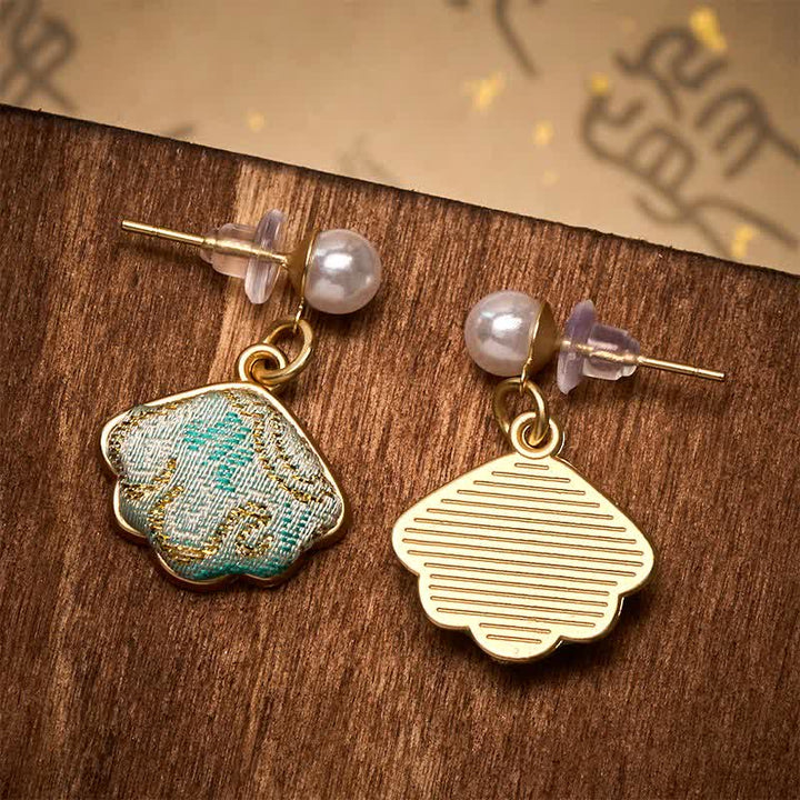 Buddha Stones Kolczyki chińskie Pearl Song Brocade w kształcie liścia - image 4