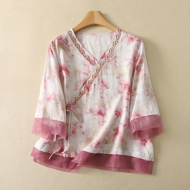 Buddha Stones Letnia damska koszulka w stylu vintage z haftem kwiatowym i dekoltem w serek, z rękawem 3/4 - MistyRose - US8-10, UK/AU12-14, EU40-42 (2XL) - image 17