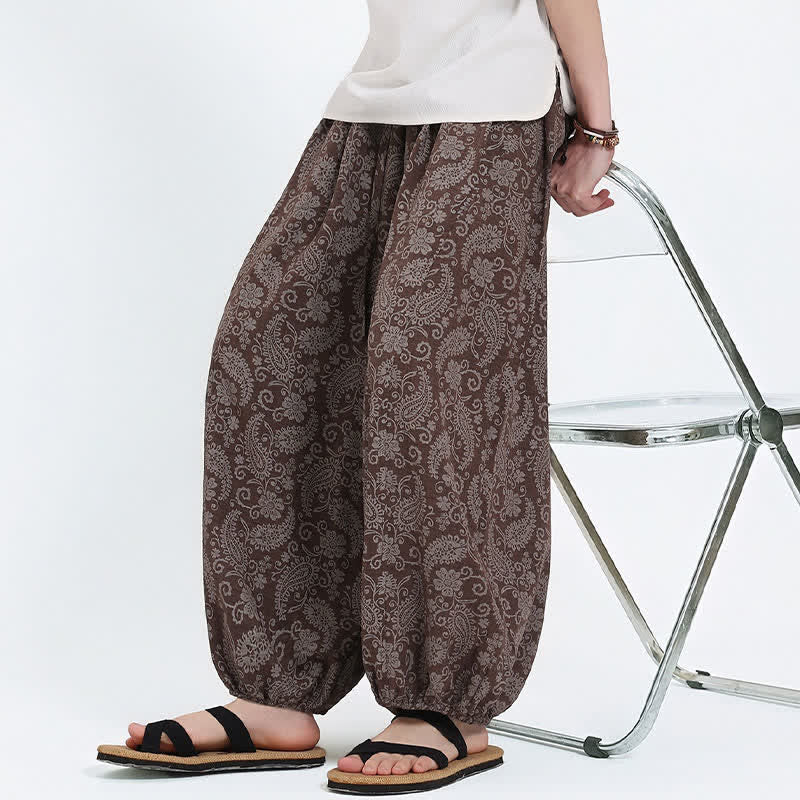 Buddha Stones Letnie spodnie capri w stylu boho, swobodne, ściągane sznurkiem, wzór paisley, męskie, haremowe, z kieszenią - image 20