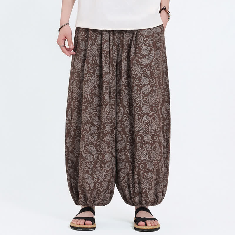 Buddha Stones Letnie spodnie capri w stylu boho, swobodne, ściągane sznurkiem, wzór paisley, męskie, haremowe, z kieszenią - Sjena - US/UK/AU46, EU56 (5XL) - image 13