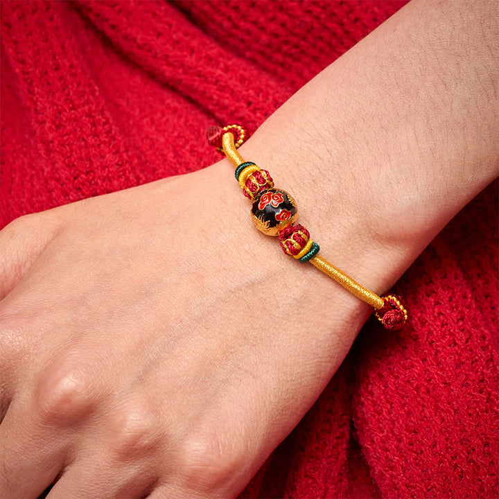 Buddha Stones Bransoletka pleciona z koralików i czerwonego sznurka w kształcie smoka z miedzi - image 3