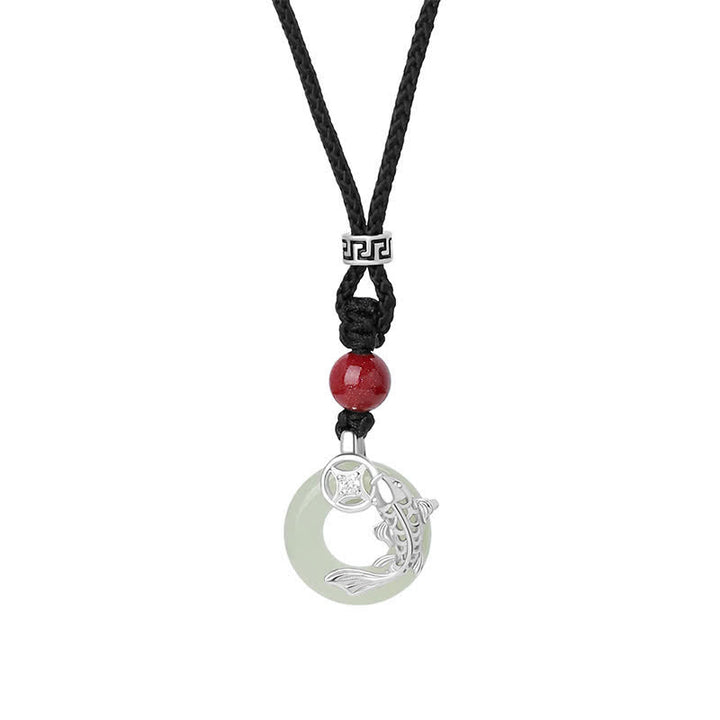 Buddha Stones Naszyjnik z plecionego, okrągłego naszyjnika w stylu chińskim z jadeitu w kształcie ryby Koi Success - image 13