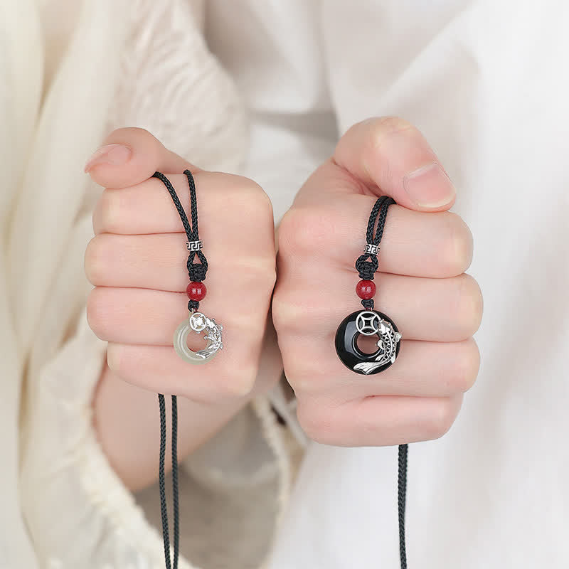 Buddha Stones Naszyjnik z plecionego, okrągłego naszyjnika w stylu chińskim z jadeitu w kształcie ryby Koi Success - image 2