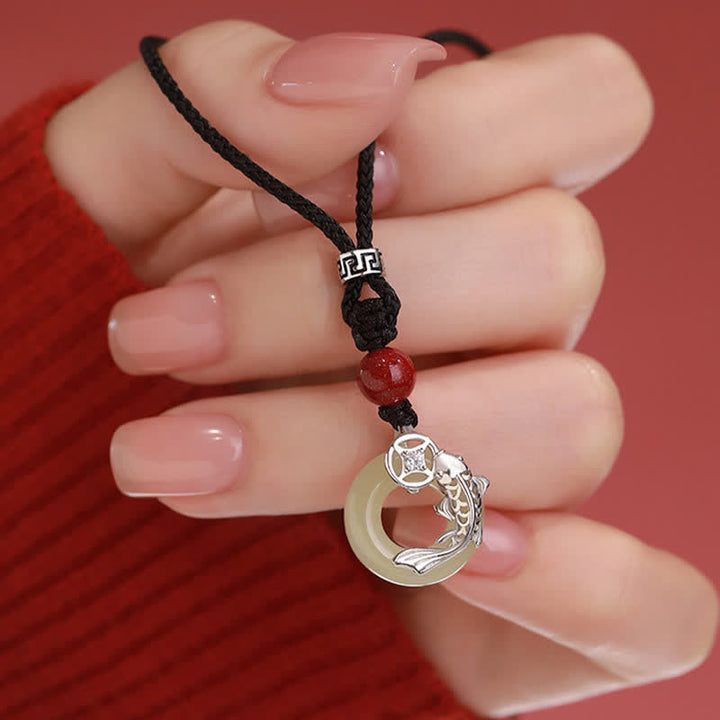 Buddha Stones Naszyjnik z plecionego, okrągłego naszyjnika w stylu chińskim z jadeitu w kształcie ryby Koi Success - image 12