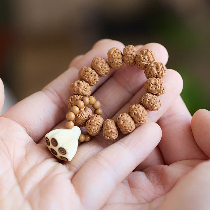 Buddha Stones Wisiorek z nasionami lotosu, ręcznie polerowany, z koralikami do medytacji, z dotykowymi zdobieniami - Lotos (Oświecenie ♥ Nowy Początki) - image 0