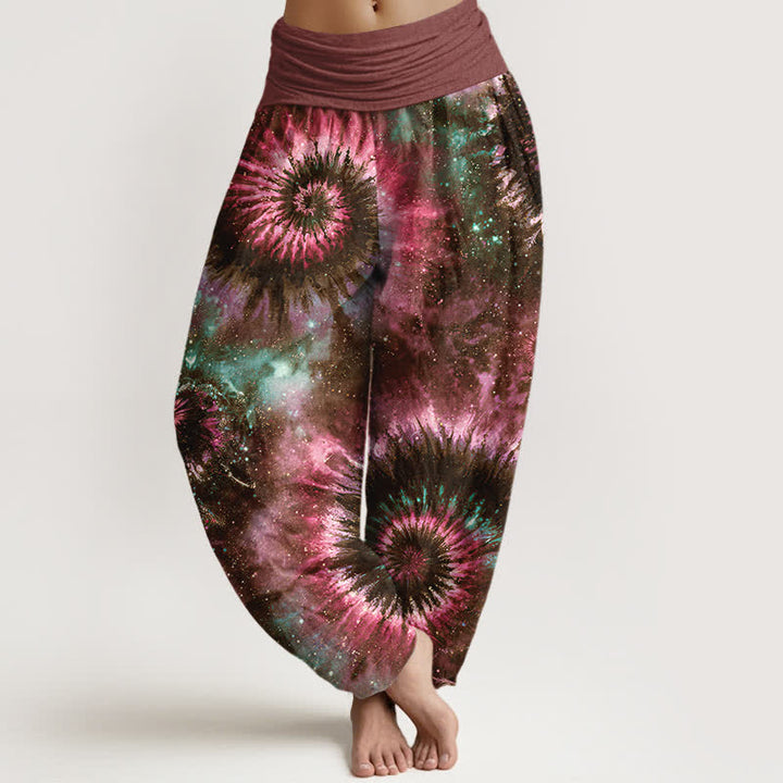 Buddha Stones Spodnie damskie typu harem z elastycznej talii w kolorze czystej bawełny z wzorem Cosmic Spiral - Brązowy - US16, UK/AU20, EU48 (3XL) - image 5