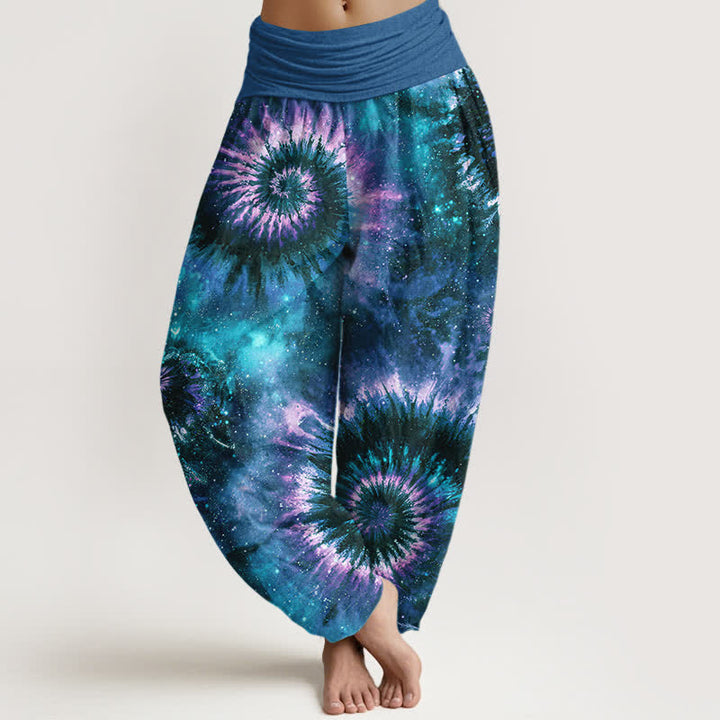 Buddha Stones Spodnie damskie typu harem z elastycznej talii w kolorze czystej bawełny z wzorem Cosmic Spiral - Stalowoniebieski - US16, UK/AU20, EU48 (3XL) - image 8