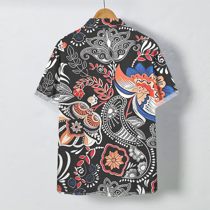 Buddha Stones Koszula męska z krótkim rękawem i oddychającym wzorem paisley w kwiaty w stylu vintage - image 1