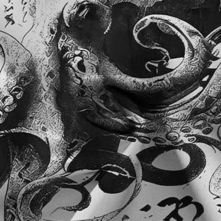 Buddha Stones Koszula męska z krótkim rękawem, odporna na zagniecenia, z guzikami w japońskim wzorze kaligrafii ośmiornicy - image 8