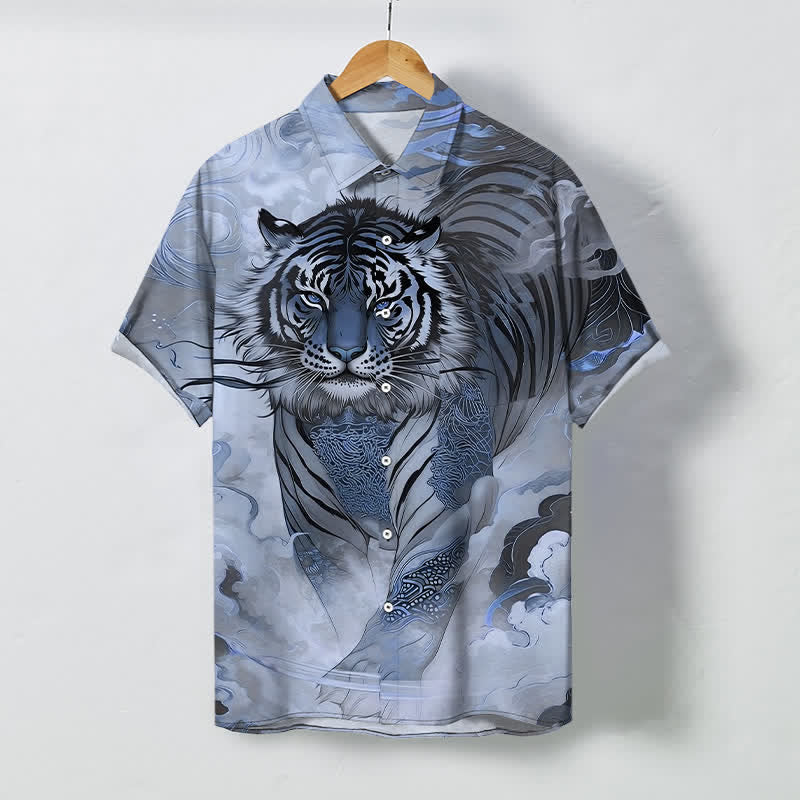 Buddha Stones Koszula męska z krótkim rękawem, odporna na zagniecenia, z guzikami w kształcie fal tygrysich chmur - LightSteelBlue - US/UK/AU48， EU58 (4XL) - image 5