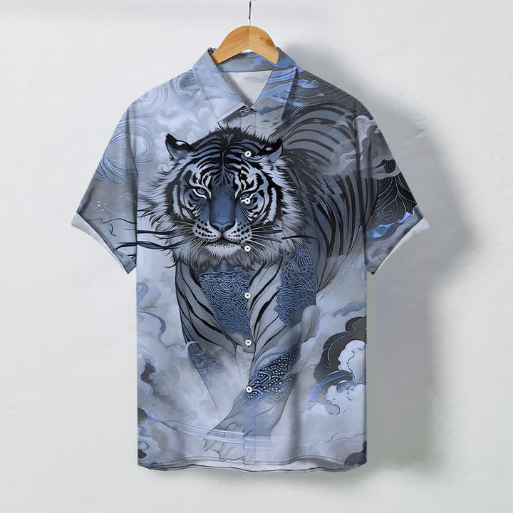 Buddha Stones Koszula męska z krótkim rękawem, odporna na zagniecenia, z guzikami w kształcie fal tygrysich chmur - LightSteelBlue - US/UK/AU48， EU58 (4XL) - image 5