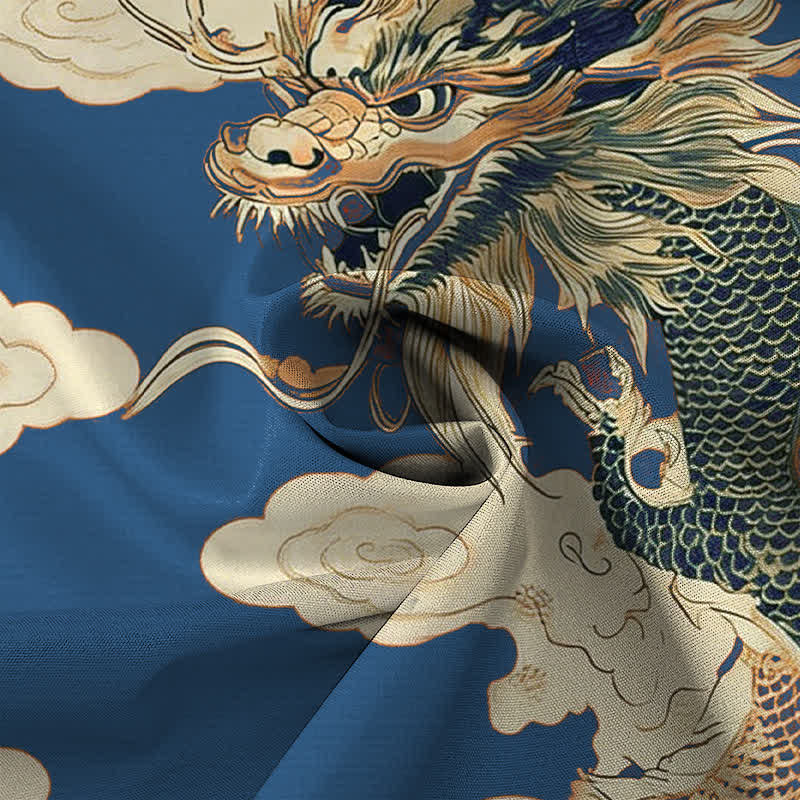 Buddha Stones Koszula męska z krótkim rękawem, odporna na zagniecenia, z guzikami w kształcie chmurki z motywem chińskiego smoka - image 8