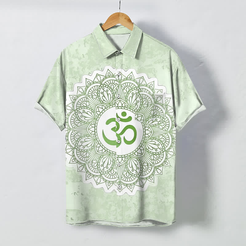 Buddha Stones Koszula męska z krótkim rękawem, oddychająca, z guzikami w kształcie mandali Om - Miodowa spadź - US/UK/AU48， EU58 (4XL) - image 3