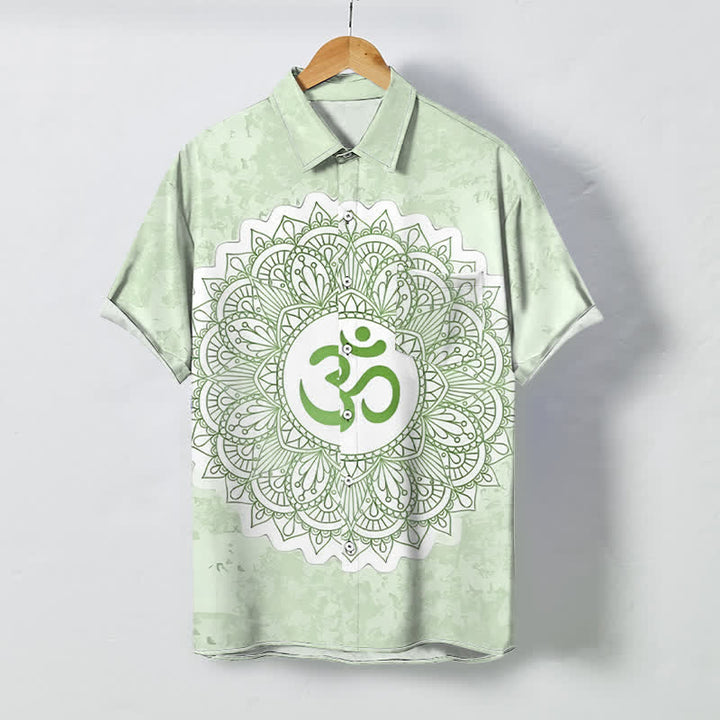 Buddha Stones Koszula męska z krótkim rękawem, oddychająca, z guzikami w kształcie mandali Om - Miodowa spadź - US/UK/AU48， EU58 (4XL) - image 3