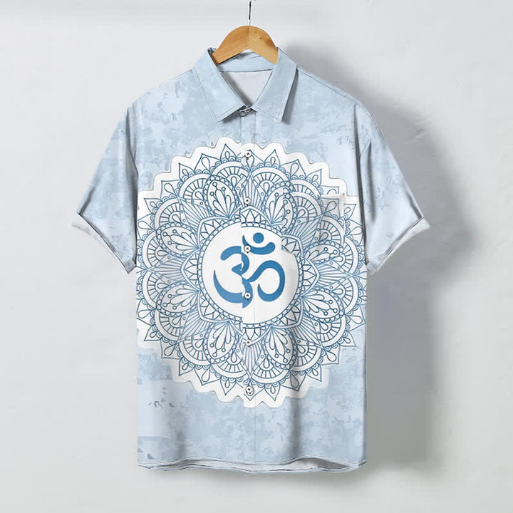 Buddha Stones Koszula męska z krótkim rękawem, oddychająca, z guzikami w kształcie mandali Om - Jasnoniebieski - US/UK/AU48， EU58 (4XL) - image 6