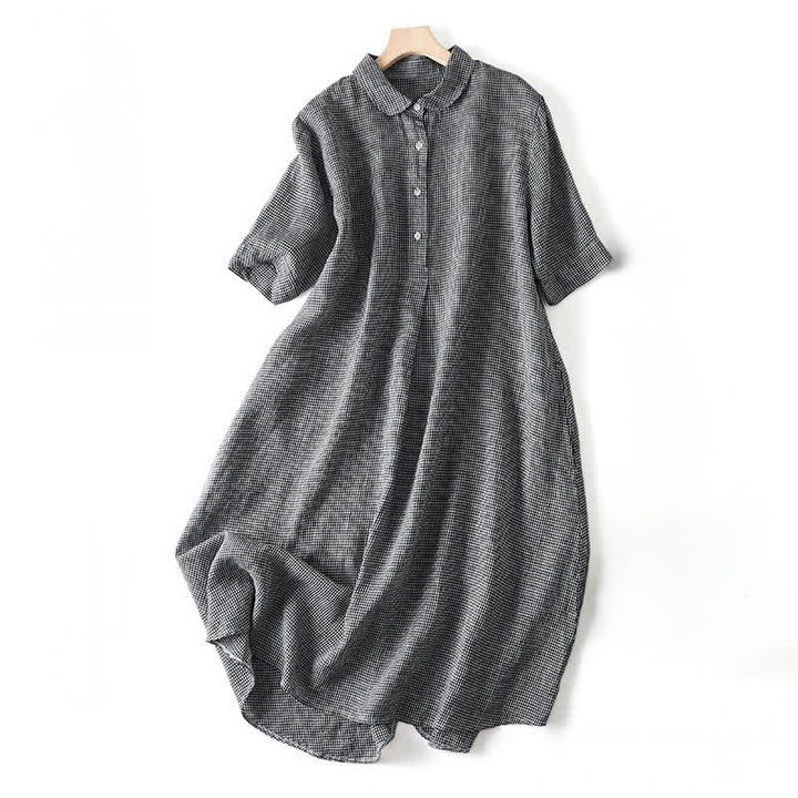 Buddha Stones Letnie, swobodne sukienki damskie w kratę z krótkim rękawem i zapięciem na guziki w stylu vintage - Czarny - US12, UK/AU16, EU44 (2XL) - image 3