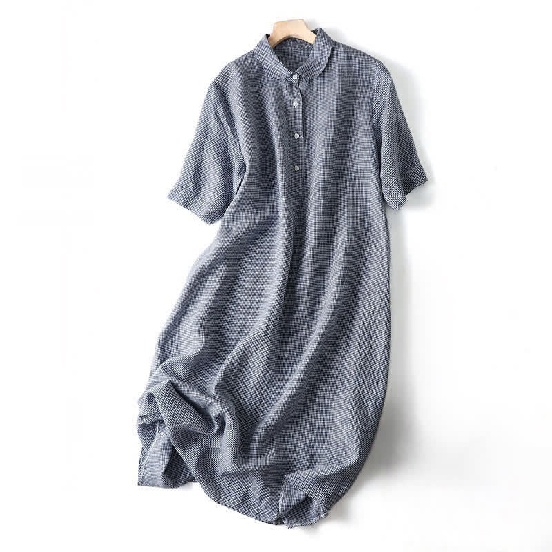 Buddha Stones Letnie, swobodne sukienki damskie w kratę z krótkim rękawem i zapięciem na guziki w stylu vintage - LightSteelBlue - US12, UK/AU16, EU44 (2XL) - image 17