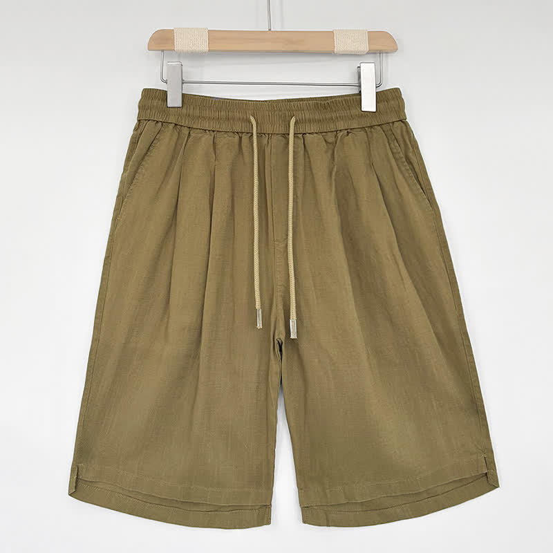 Buddha Stones Letnie, swobodne, minimalistyczne, męskie szorty ze ściągaczem i kieszeniami - Ciemny Khaki - US/UK/AU46， EU56 (5XL) - image 0