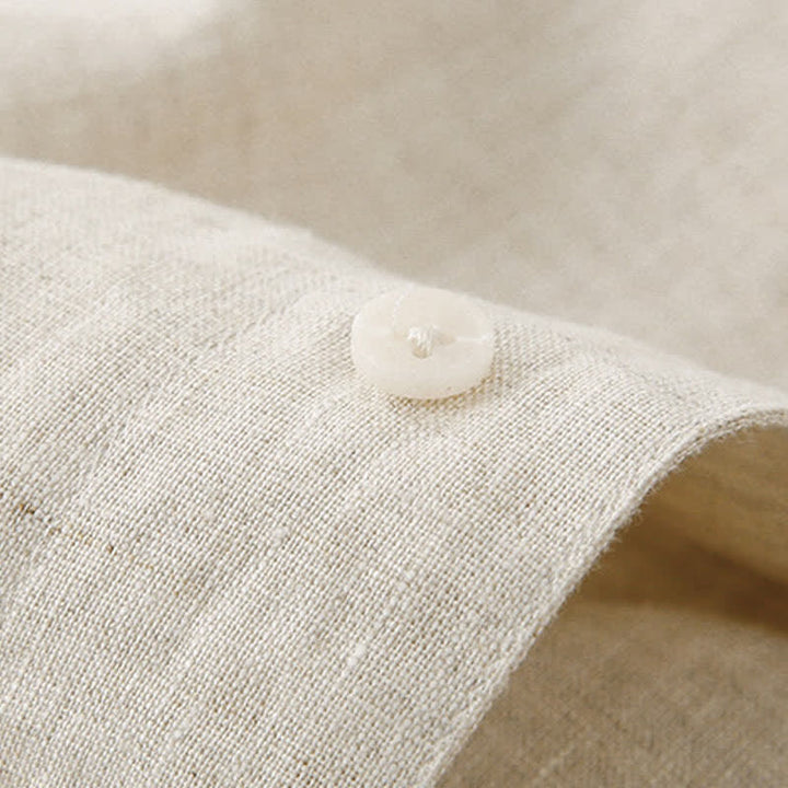 Buddha Stones Letnie, minimalistyczne koszule męskie z krótkim rękawem i kieszenią, z bawełny i lnu, zapinane na guziki - image 14