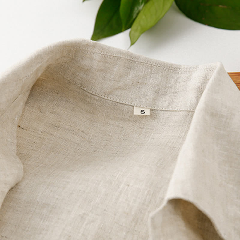Buddha Stones Letnie, minimalistyczne koszule męskie z krótkim rękawem i kieszenią, z bawełny i lnu, zapinane na guziki - image 10