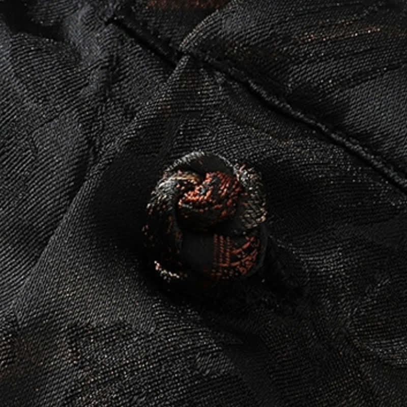 Buddha Stones Koszule męskie z krótkim rękawem w stylu casualowym, wiosenno-letnim, z kołnierzykiem typu stójka i motylem bambusowym - image 6