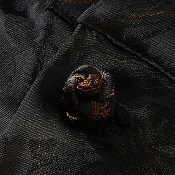 Buddha Stones Koszule męskie z krótkim rękawem w stylu casualowym, wiosenno-letnim, z kołnierzykiem typu stójka i motylem bambusowym - image 6